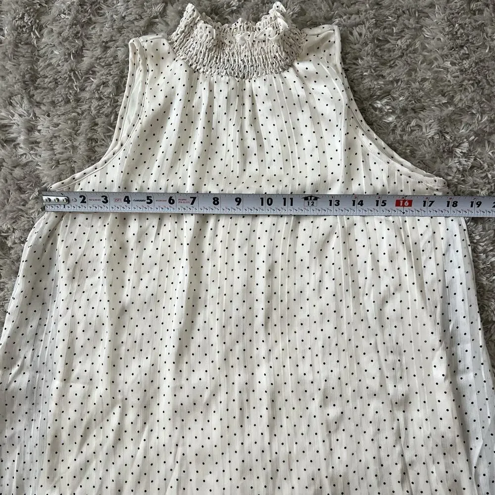 Sarah Michelle Sleeveless Top MEDIUM Turtleneck Ivory Lined Polka-Dot Elegant - Picture 4 of 6